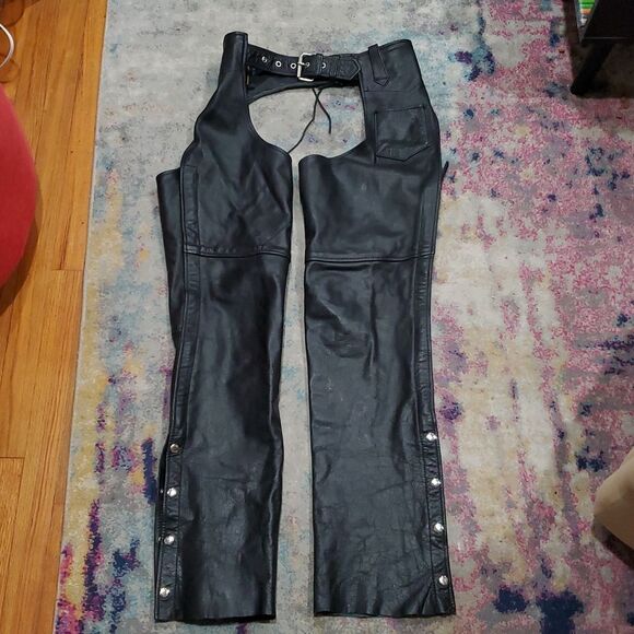 Genuine Leather Riding Biker Chaps by M M Leathers in Black Size XS - Picture 1 of 14